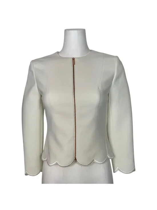 Ted Baker Heraly Scalloped Hem Cropped Jacket 0 Off White - Picture 16 of 16